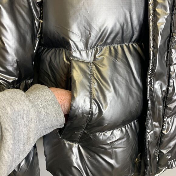 MACEOO + Gold Strike Mens Puffer Jacket Silver Metallic Shiny Spellout XL - Picture 7 of 14